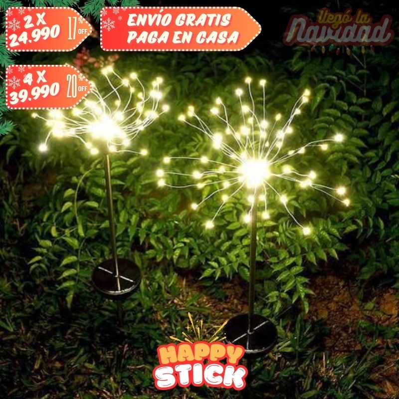 Set De 2 Estacas Led Solares Fuegos Artificiales