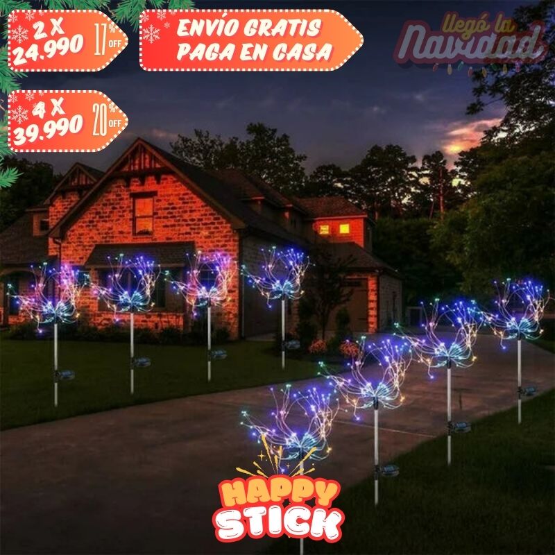 Set De 2 Estacas Led Solares Fuegos Artificiales