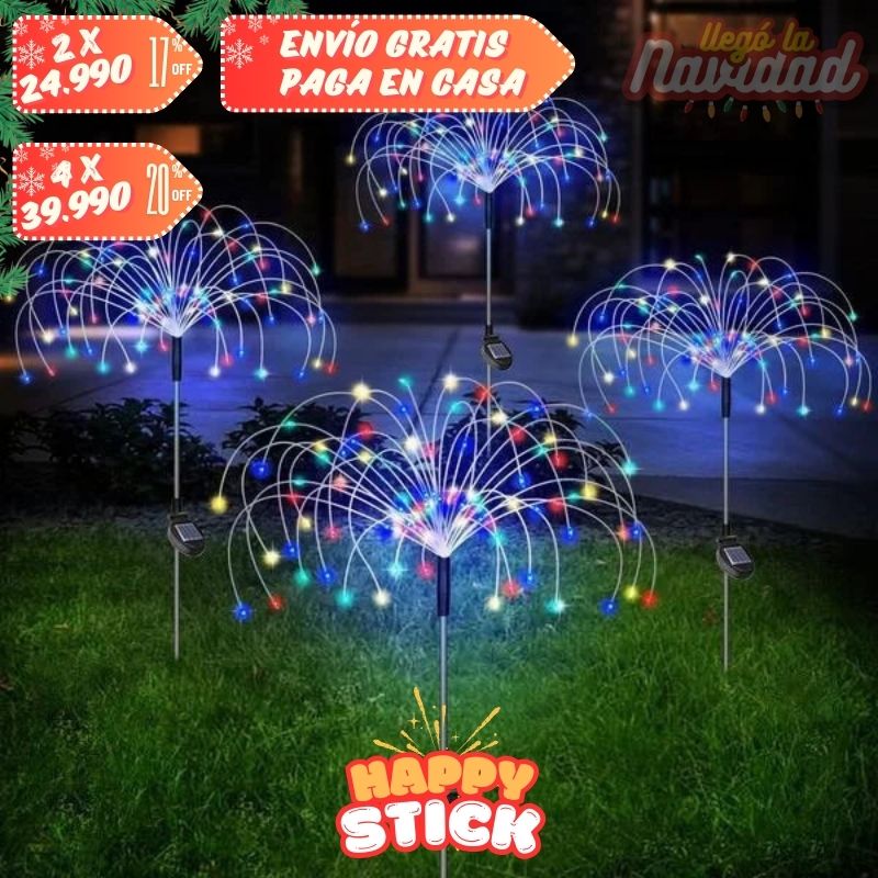 Set De 2 Estacas Led Solares Fuegos Artificiales