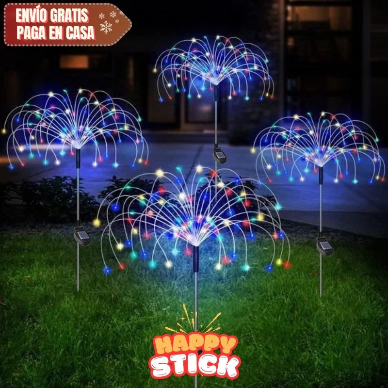 Set De 2 Estacas Led Solares Fuegos Artificiales