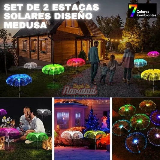 Set de 2 Estacas Solares Led Medusa Multicolor